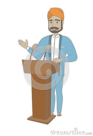 Hindu politician giving a speech from the tribune. Vector Illustration