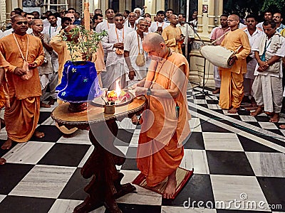 Hindu priest doing Tulasi Puja Editorial Stock Photo
