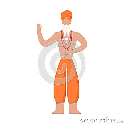 Hindu sadhu monk. Traditional religious male figure. Vector Illustration