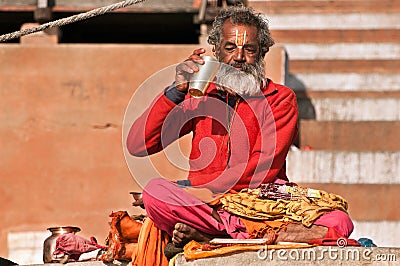 Hindu saint during worship Editorial Stock Photo