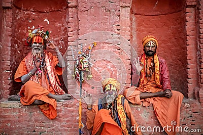 Hindu saints or sadhu posing for a photo Editorial Stock Photo