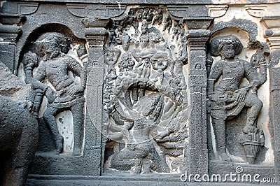 Hindu sculptures Ellora Caves Stock Photo