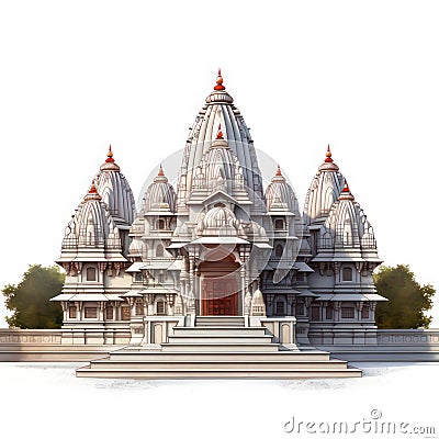 Hindu temple isolated on white created with Generative AI. Big cathedral made of stone. Stock Photo