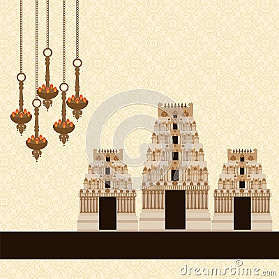 Hindu Temple on Pattern Background Vector Illustration