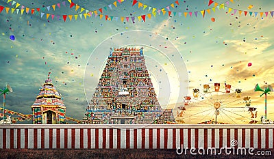 Hindu temple tower, Tamil Nadu, South India temple gopuram Stock Photo