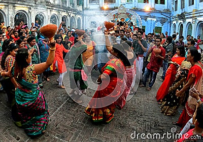 Hindu women dancing in traditional clothes Editorial Stock Photo