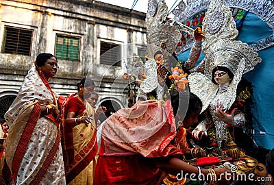 Hindu women performing ritual at Navratri festival Editorial Stock Photo