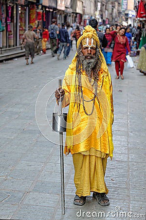 Hindu Yogi in Kathmandu Editorial Stock Photo