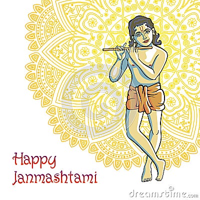 Hindu young god Lord Krishna. Happy janmashtami vector Vector Illustration