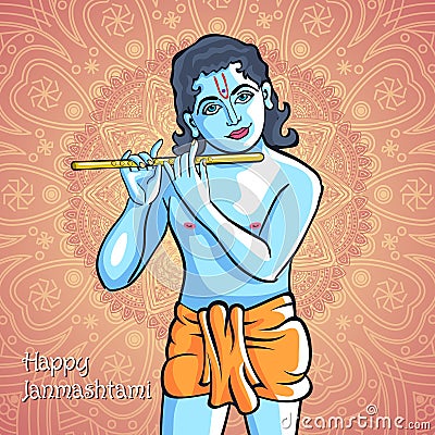 Hindu young god Lord Krishna. Happy janmashtami vector Vector Illustration