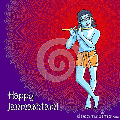 Hindu young god Lord Krishna. Happy janmashtami vector Vector Illustration