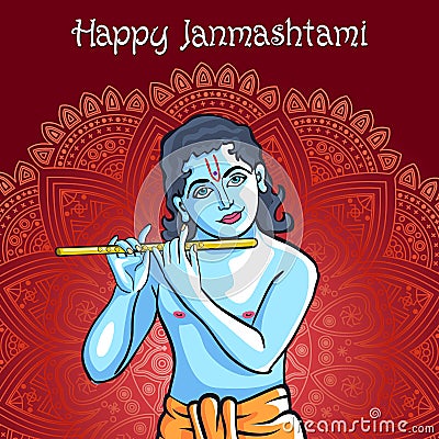 Hindu young god Lord Krishna. Happy janmashtami vector Vector Illustration