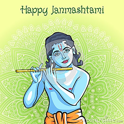 Hindu young god Lord Krishna. Happy janmashtami vector Vector Illustration