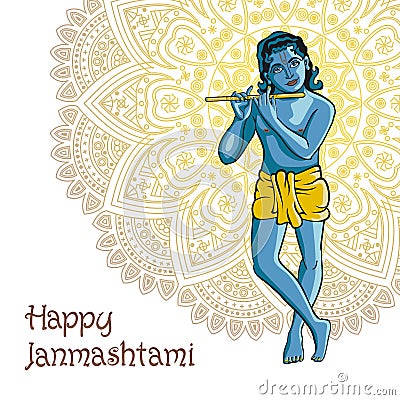 Hindu young god Lord Krishna. Happy janmashtami vector Vector Illustration