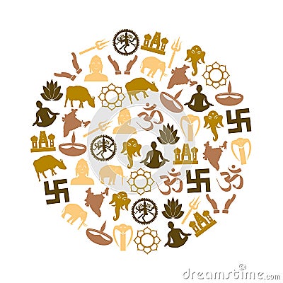 Hinduism religions symbols vector set of icons in circle eps10 Vector Illustration