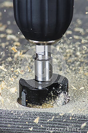 Hinge bit drilling Stock Photo