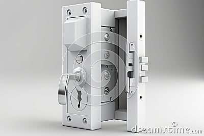 hinged door lock without keyhole, with invisible mechanical part for maximum security Stock Photo