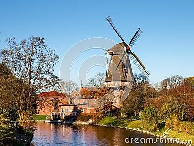 Hinte, traditional Dutch Windmill Stock Photo
