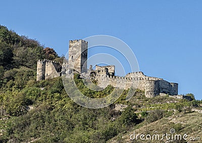 Hinterhaus Castle ruins above Spitz, on the Danube River, Wachau Valley, Lower Asutria. Editorial Stock Photo