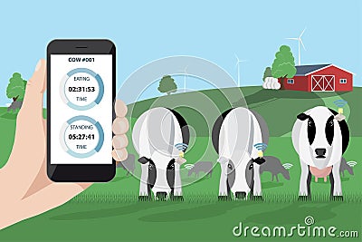 Control of a herd of cows on a dairy farm Vector Illustration