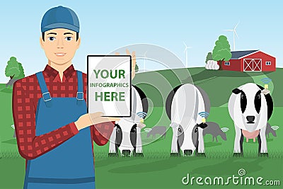 Modern farmer with digital tablet Vector Illustration