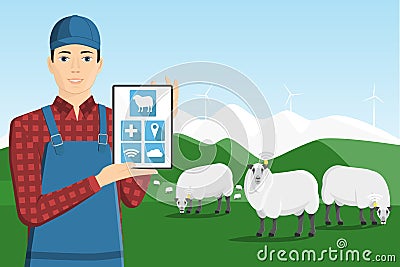 A farmer with a computer tablet Vector Illustration