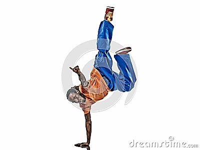 Hip hop acrobatic break dancer breakdancing young man handstand Stock Photo