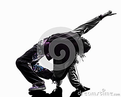 Hip hop acrobatic break dancer breakdancing young man silhouette Stock Photo