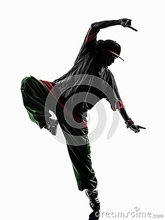 Hip hop acrobatic break dancer breakdancing young man silhouette Stock Photo