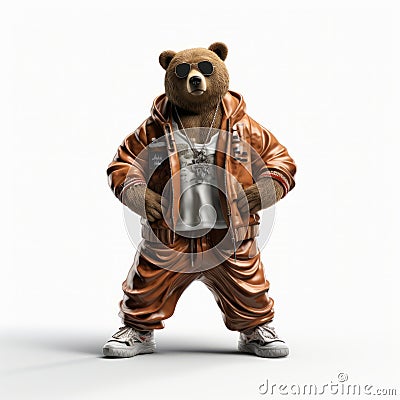 Hip-hop Bear: A 3d Rendering Of A Rap Music Artist In Stylish Costume Stock Photo