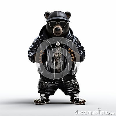 Hip-hop Black Bear: Photorealistic 3d Rendering Of Rapper Bear In Jacket Stock Photo