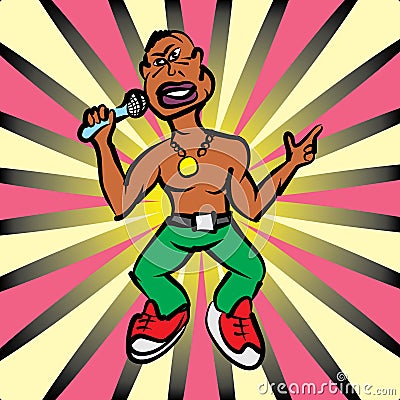 Hip hop black man with microphone Vector Illustration