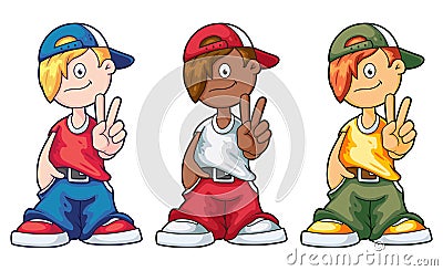 Hip Hop Cartoon Boy Set Vector Illustration