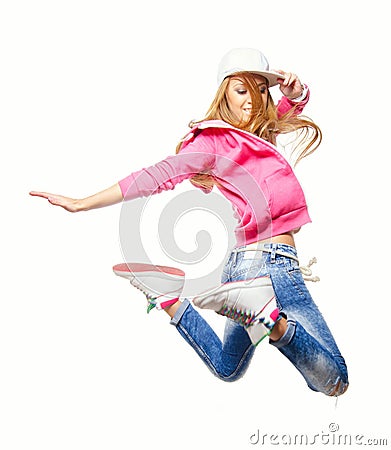 Hip hop dancer jumping high in the air Stock Photo