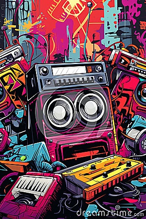 Hip Hop Graffiti 90s retro background Stock Photo