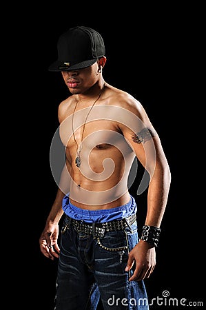 Hip Hop Man Without Shirt Stock Photo