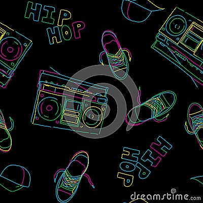 Hip hop music seamless pattern Vector Illustration