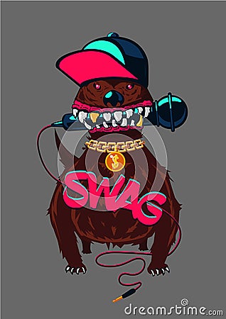 Hip-hop poster with dog. Rap music, swag culture. Urban street style. Vector Illustration