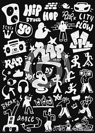 Hip - hop , rap doodles Vector Illustration