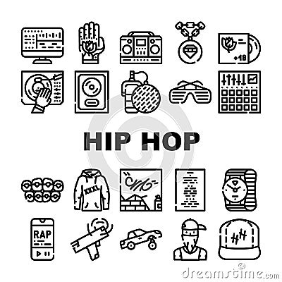 Hip Hop And Rap Music Collection Icons Set Vector Vector Illustration