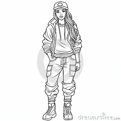 Hip-hop Style Coloring Pages For Girls With Realistic Lifelike Figures Stock Photo
