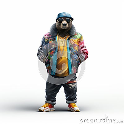 Hip-hop Sun Bear: Photorealistic 3d Rendering Of A Rapper Bear Stock Photo