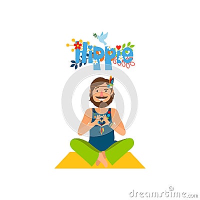 Hippie barefoot man sitting Vector Illustration