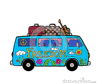 Hippie Camper Van Freedom Road Trip Stock Photo