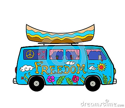 Hippie Camper Van Freedom Road Trip Stock Photo