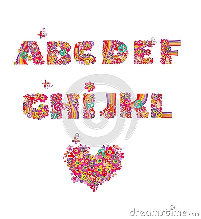 Hippie colorful alphabet. Part1 Vector Illustration