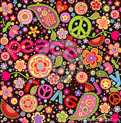 Hippie colorful wallpaper with watermelon Vector Illustration