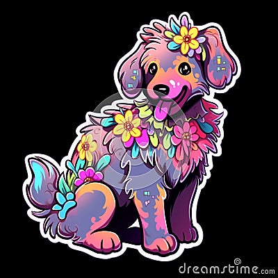 A hippie dog who is always in a peaceful and laid-back state of mind, AI Generated, Sticker ver.7 Stock Photo