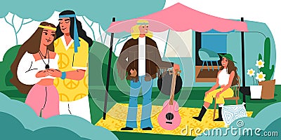 Hippie Flat Concept Vector Illustration