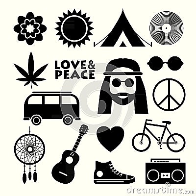 Hippie flat icons Vector Illustration